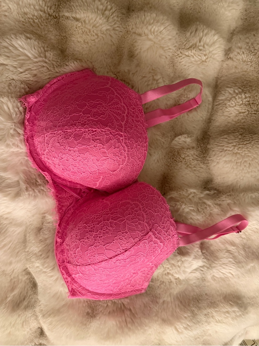 VS Dream Angels Demi Lace Bra in Neon Peony